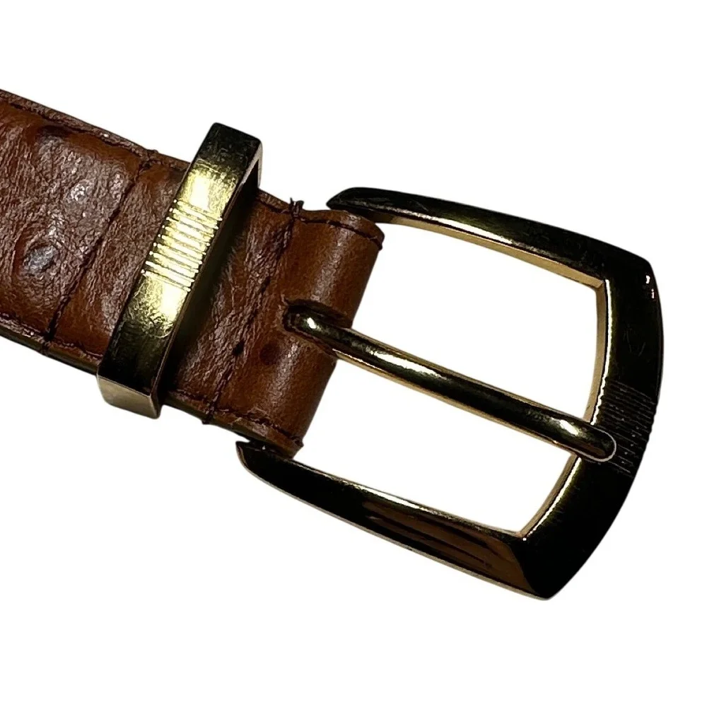 Irvine Park Mens Cognac‎ Ostrich Embossed Italian Leather Belt Gold Hardware 2XL